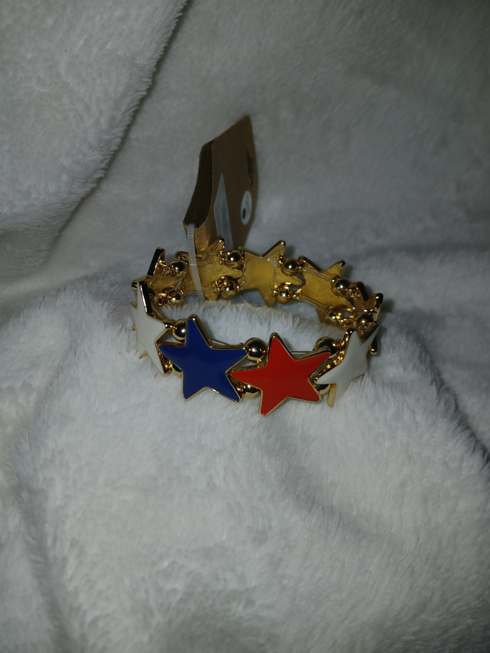 Gold-Tone Star Link Bracelet - Blue Red White Firm On Price